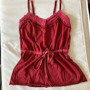 Vintage Abercrombie red babydoll lace cami with tie waist